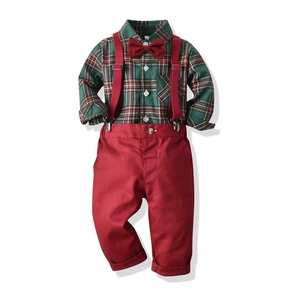 KMK - Boys Shirt + Suspenders Pants 2PCS Outfit