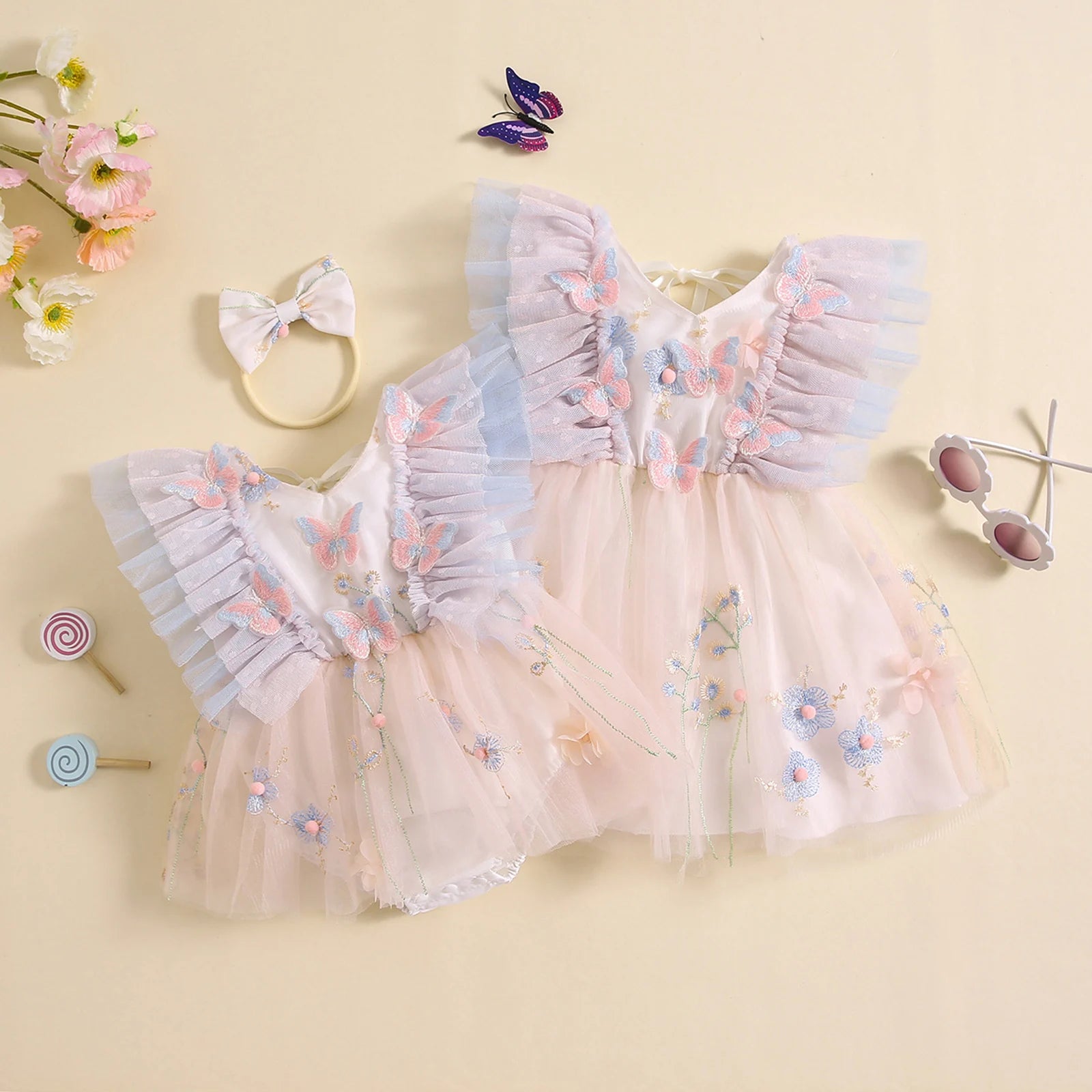 KMK - Butterfly Embroidery Mesh Tulle Dress Romper