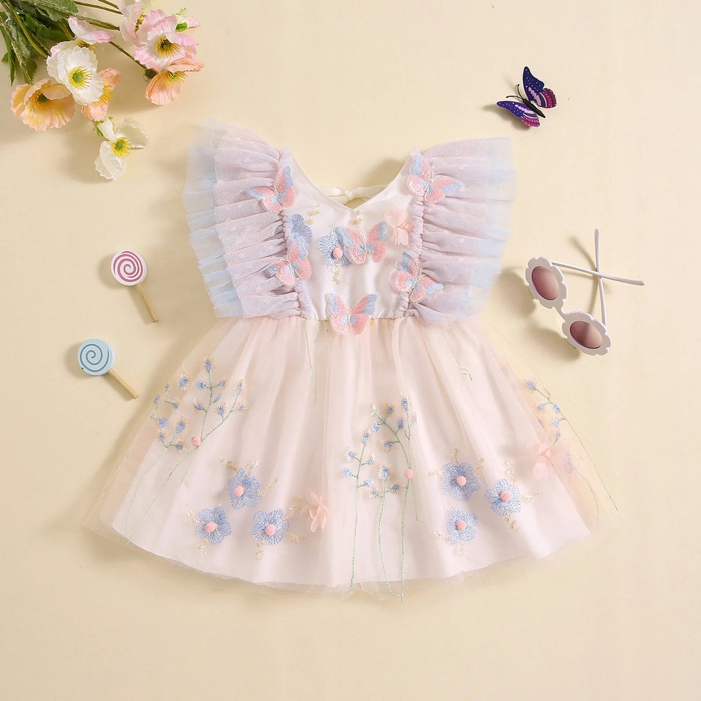 KMK - Butterfly Embroidery Mesh Tulle Dress Romper