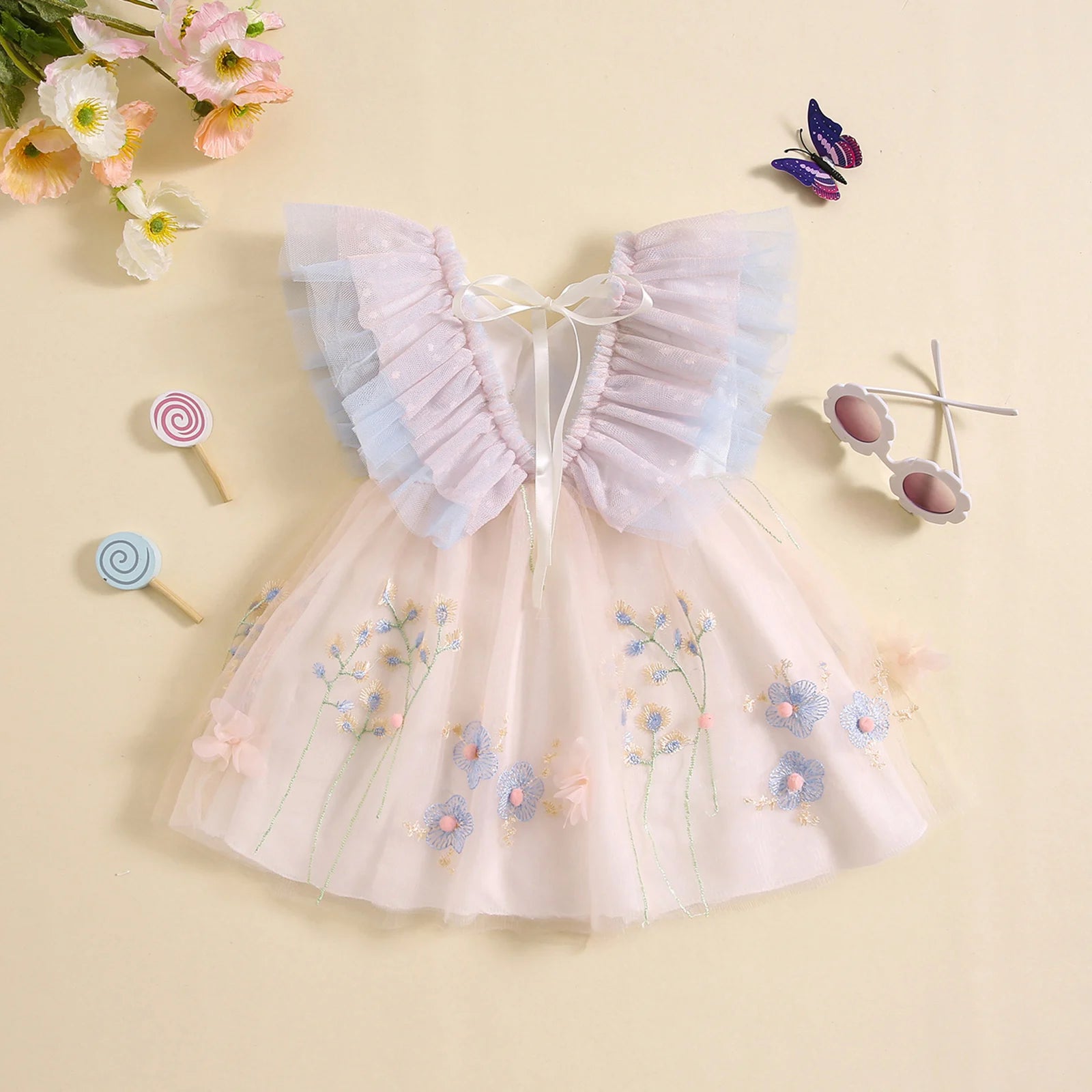 KMK - Butterfly Embroidery Mesh Tulle Dress Romper