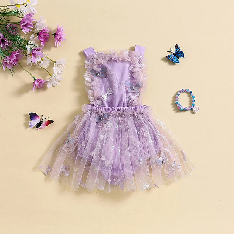 KMK - Butterfly Sleeveless Backless Tulle Skirt Romper