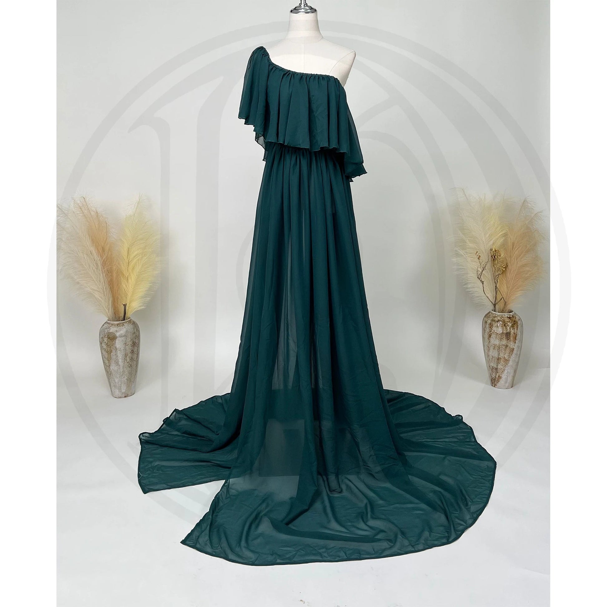 KMK - Chiffon Off The Shoulder Side Slit Maternity Gown