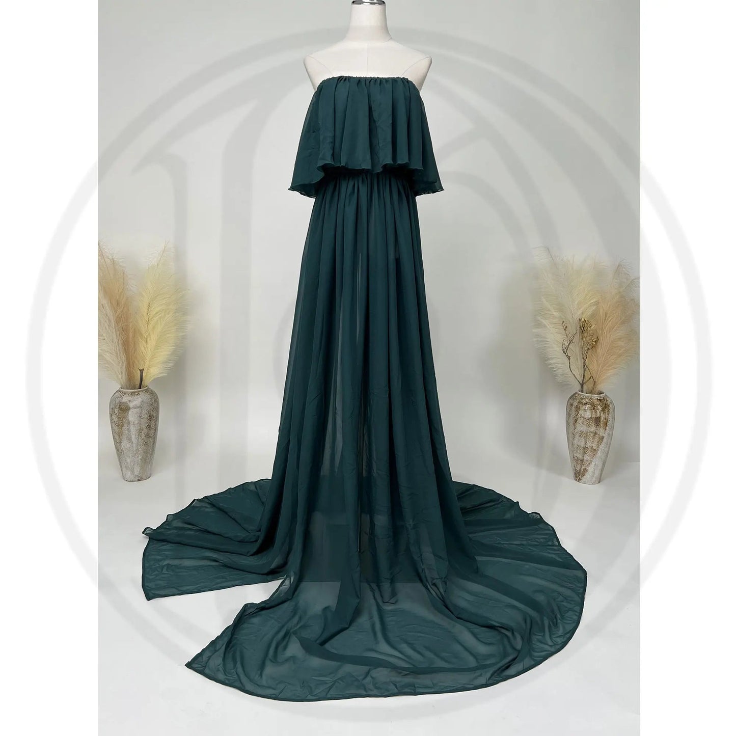 KMK - Chiffon Off The Shoulder Side Slit Maternity Gown