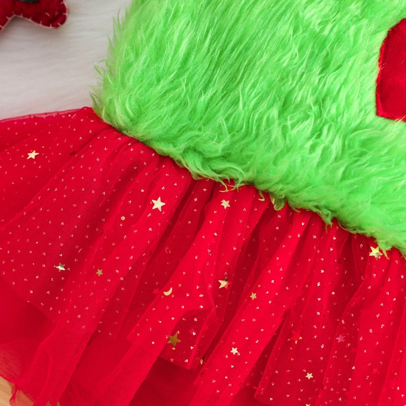 KMK - Christmas Grinchy Romper Dress + Headband