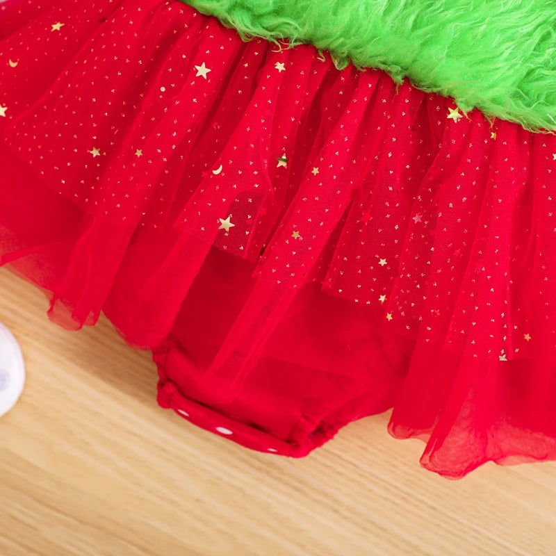 KMK - Christmas Grinchy Romper Dress + Headband