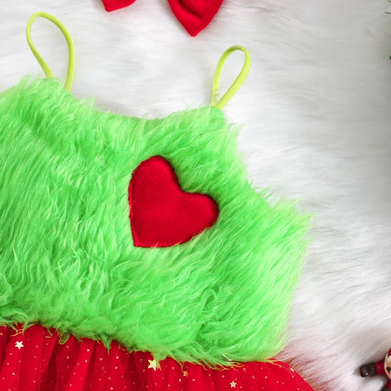 KMK - Christmas Grinchy Romper Dress + Headband