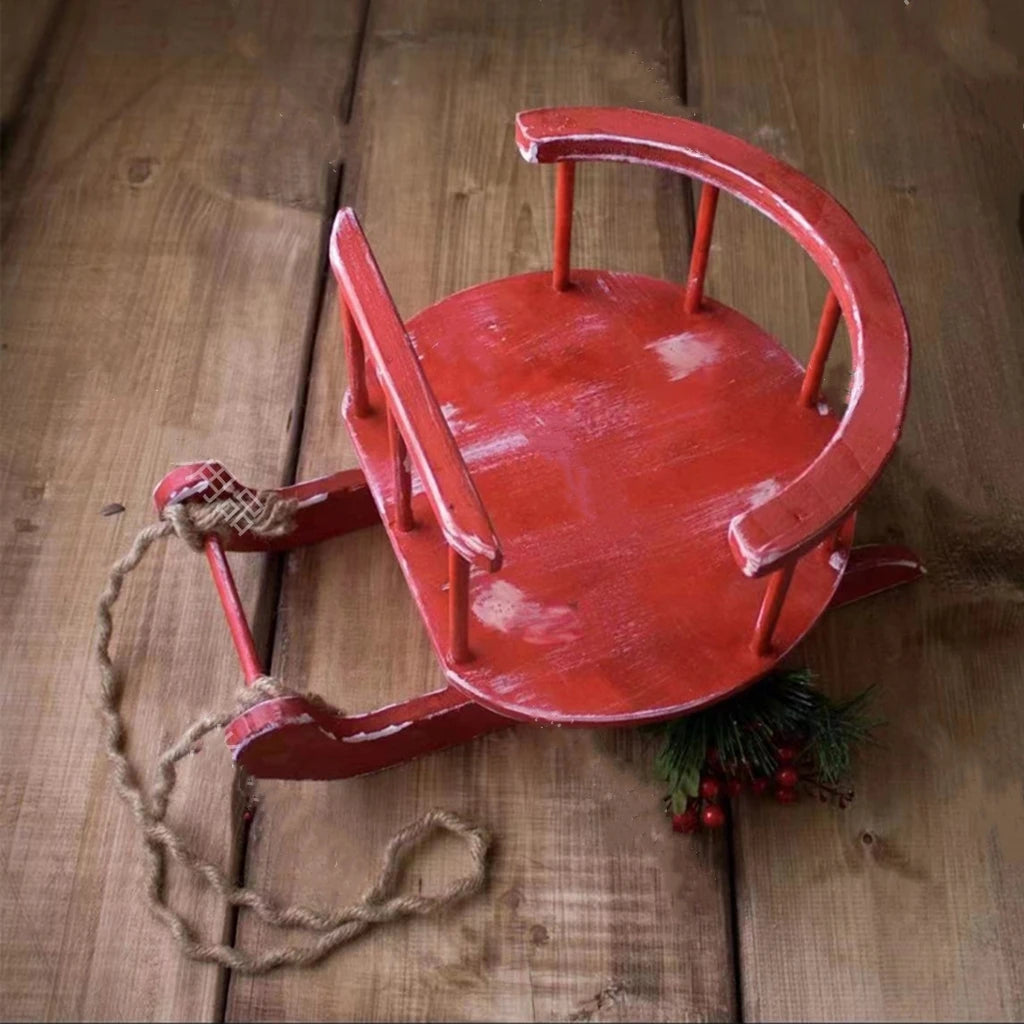 KMK - Christmas Newborn Red Wooden Sleigh Photo Prop