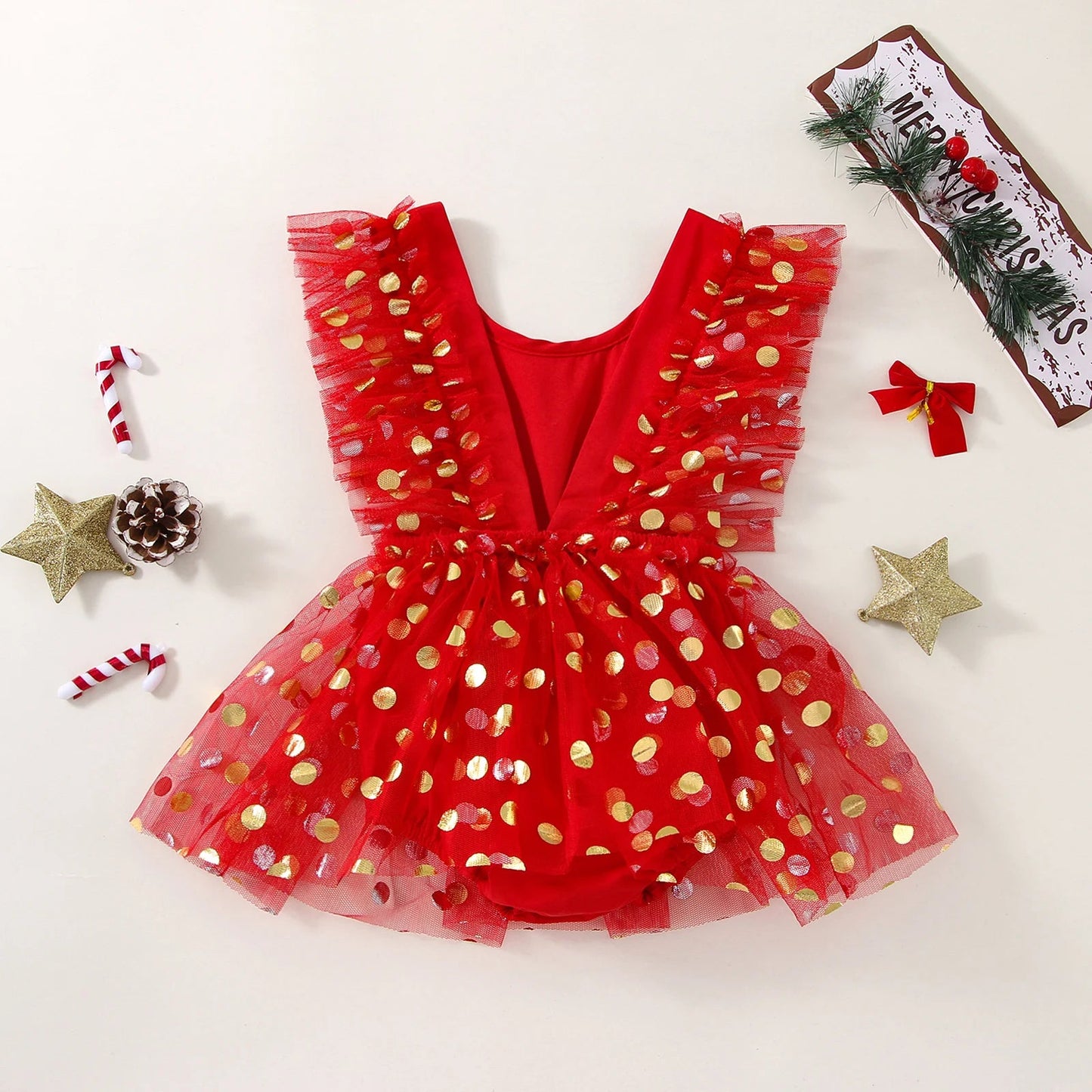 KMK - Christmas Polka Dot Mesh Romper