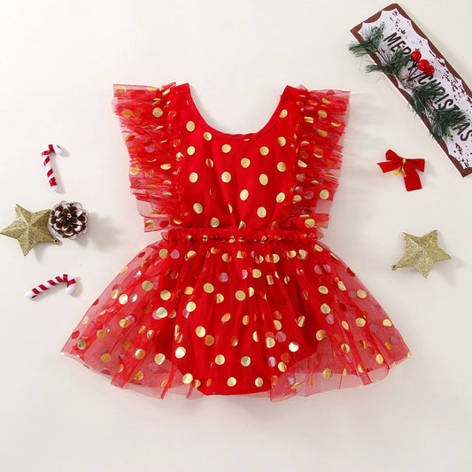 KMK - Christmas Polka Dot Mesh Romper