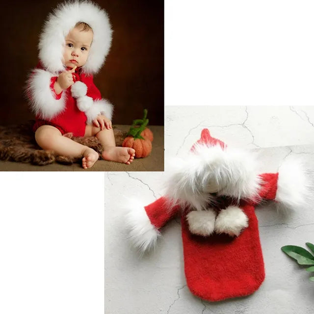 KMK - Christmas Red Fur Lined Hooded Romper