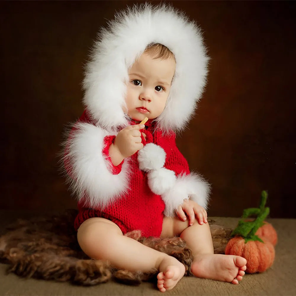 KMK - Christmas Red Fur Lined Hooded Romper