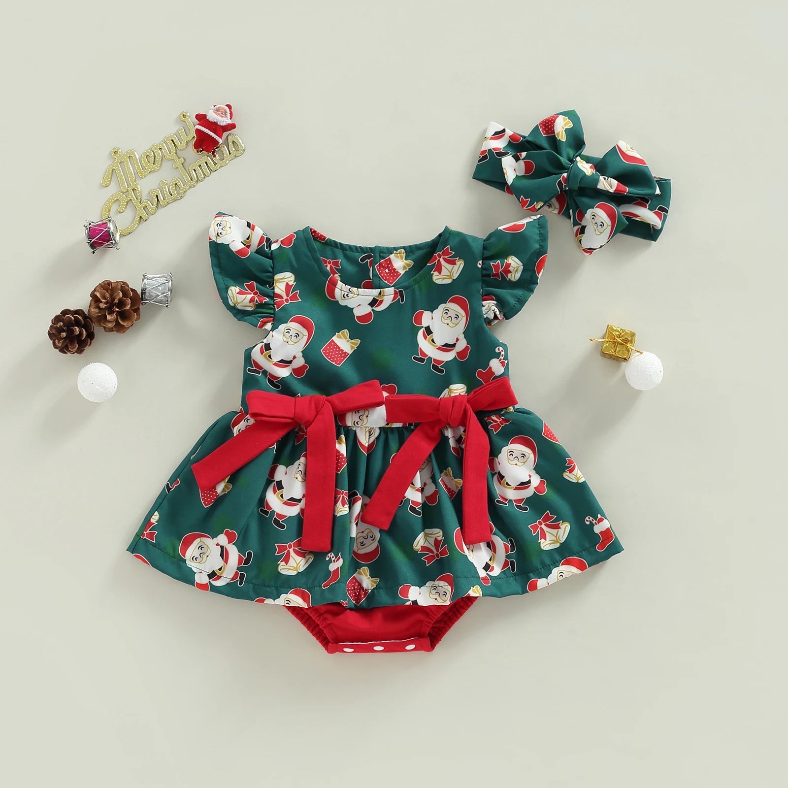 KMK - Christmas Sant Romper + Headband