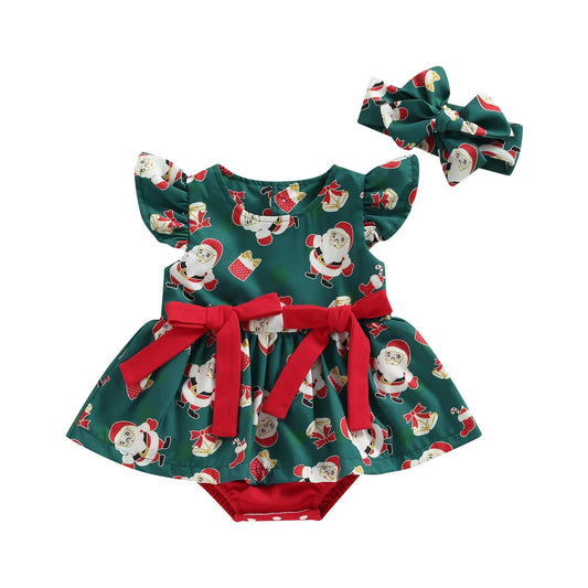 KMK - Christmas Sant Romper + Headband