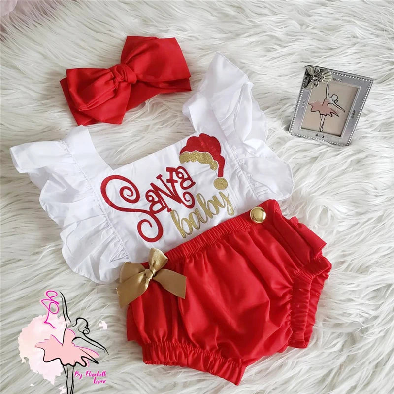 KMK - Christmas Santa Baby Romper + Headband