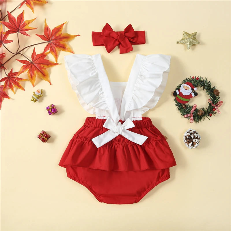 KMK - Christmas Santa Baby Romper + Headband