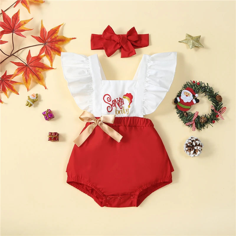 KMK - Christmas Santa Baby Romper + Headband