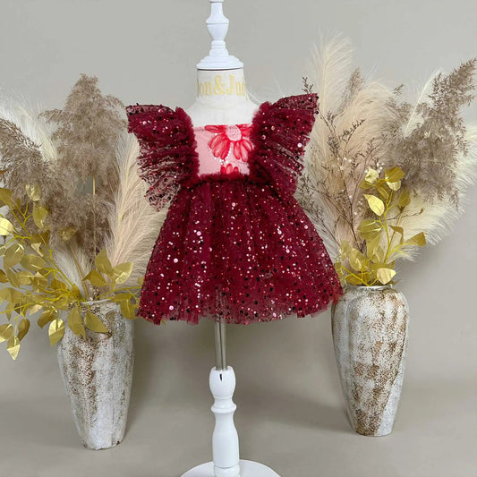 KMK - Christmas Sequin Mesh Little Princess Dress