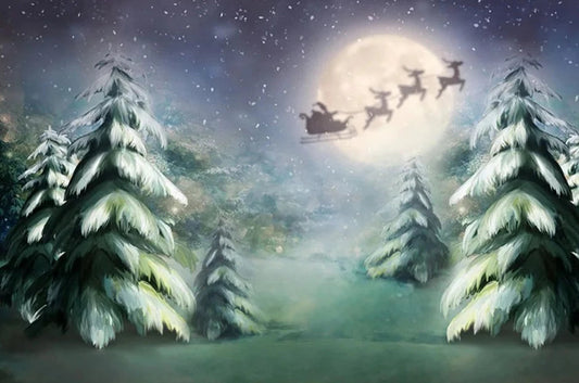 KMK - Christmas dark night Forest Backdrop