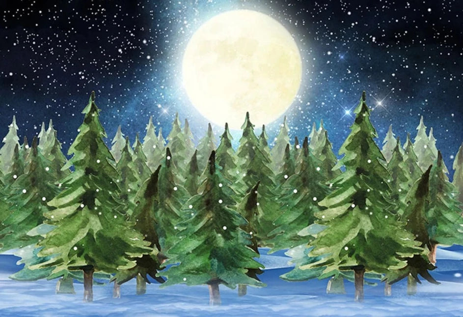 KMK - Christmas moon Forest Backdrop