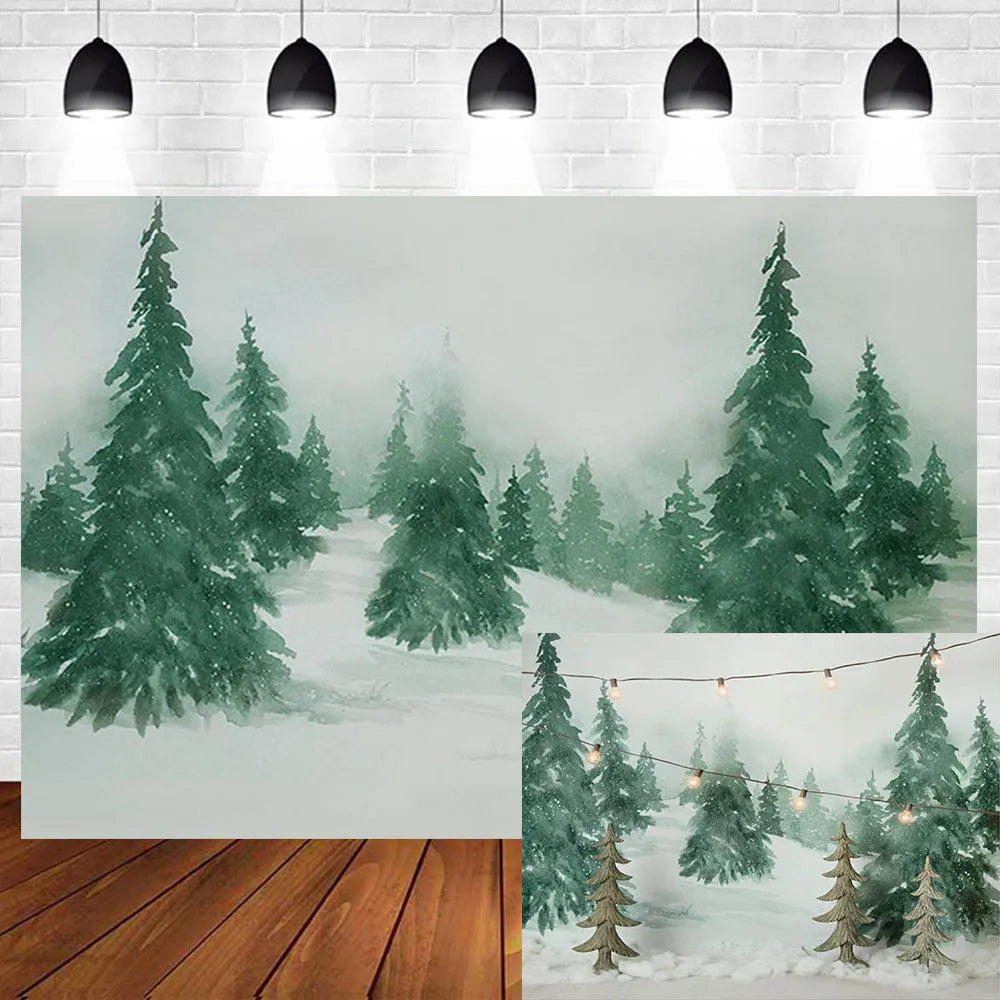 KMK - Christmas white Forest Backdrop