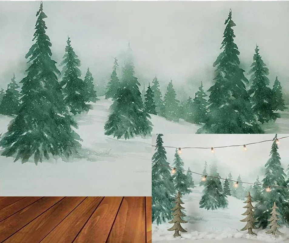 KMK - Christmas white Forest Backdrop