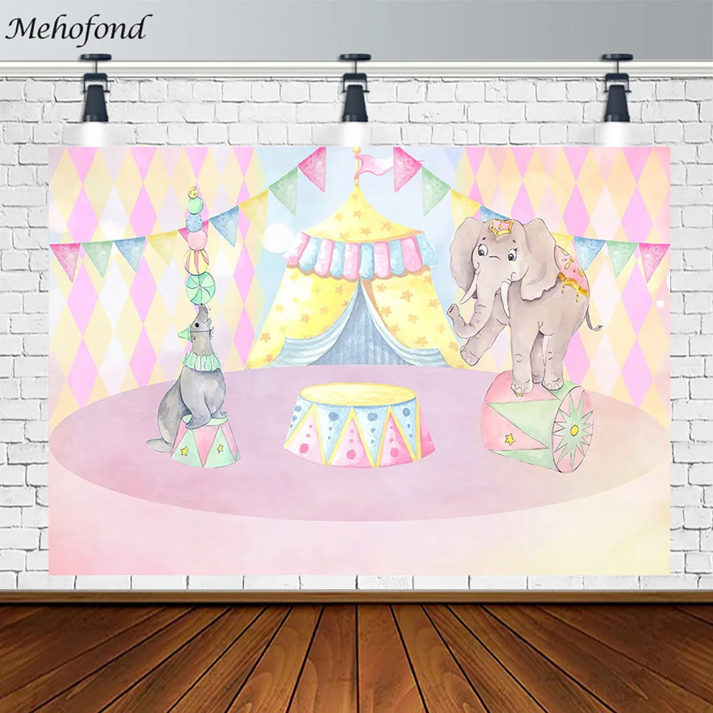 KMK - Circus Pink Elephant Tricks Backdrop