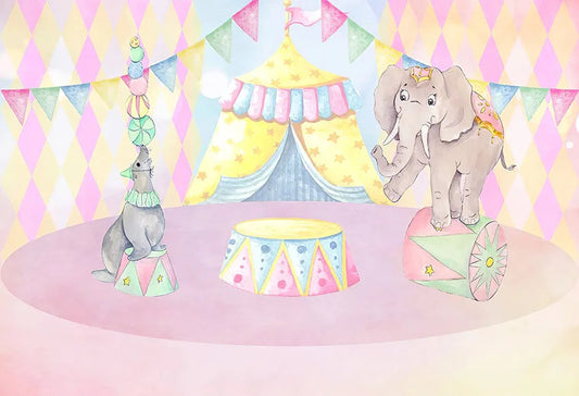 KMK - Circus Pink Elephant Tricks Backdrop