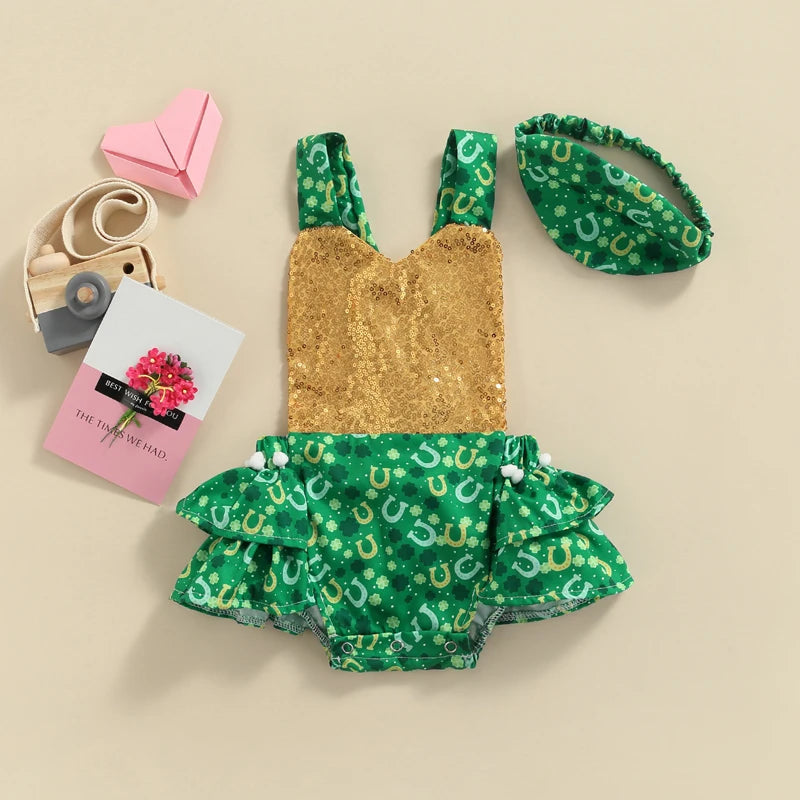 KMK - Clover Printed Sequin Romper