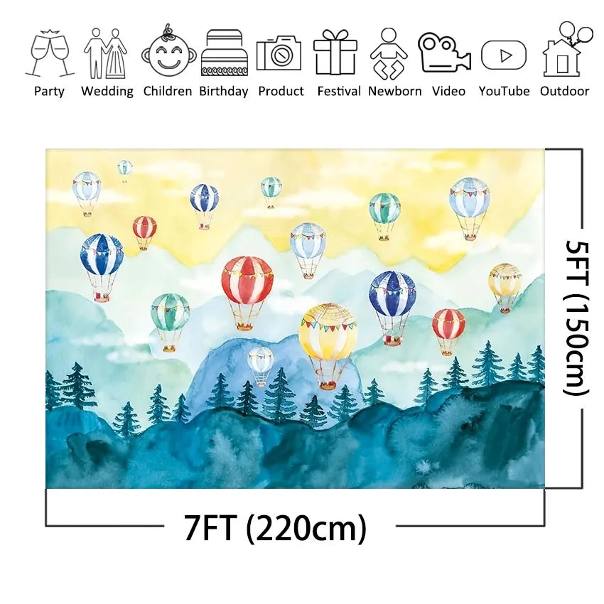 KMK - Colourful Hot Air Balloons Backdrop