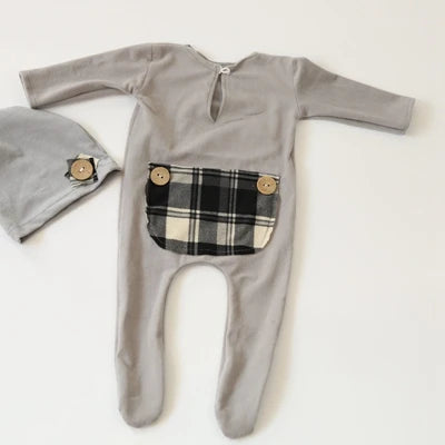 KMK - Cotton Stretch Romper+Hat Set