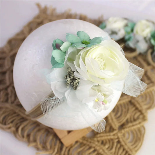 KMK - Cream and Blue 0-2YR Flower Headband