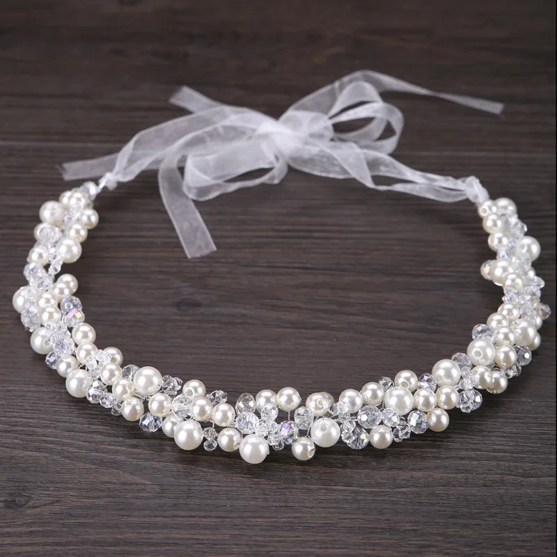 KMK - Crystal Beads Ribbon Headband