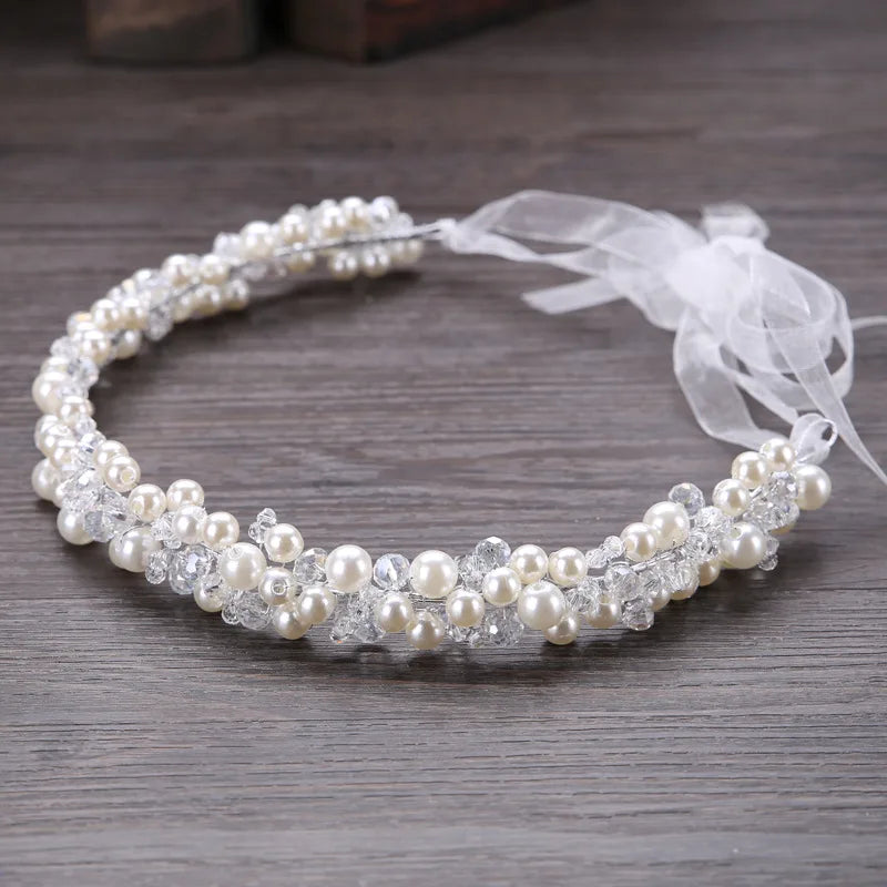 KMK - Crystal Beads Ribbon Headband