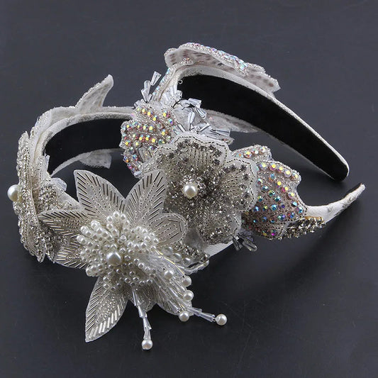 KMK - Crystal Flower Leaf Pearl Headband