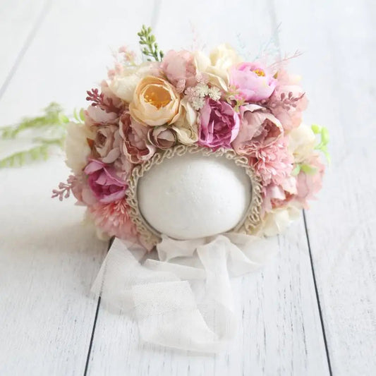 KMK - Cute Newborn Floral Bonnet