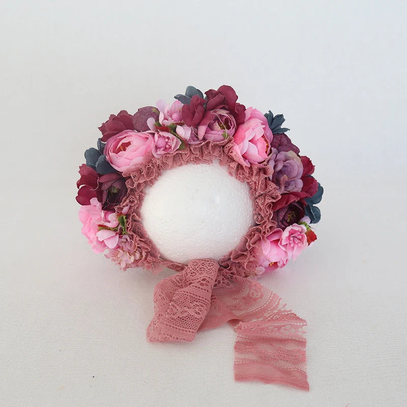 KMK - Cute Newborn Floral Bonnet