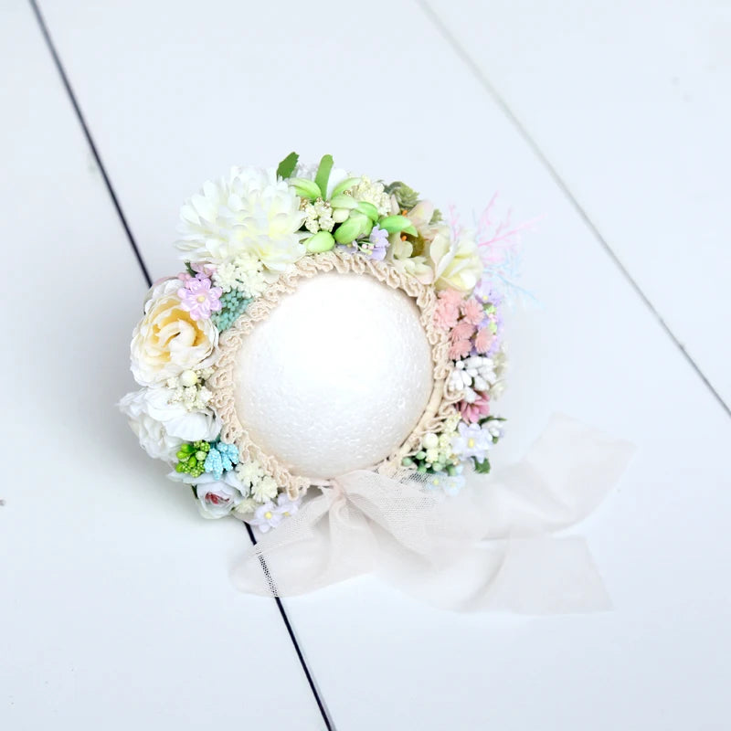 KMK - Cute Newborn Floral Bonnet