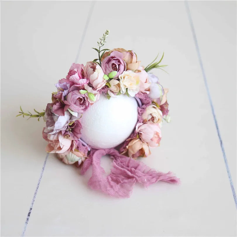 KMK - Cute Newborn Floral Bonnet