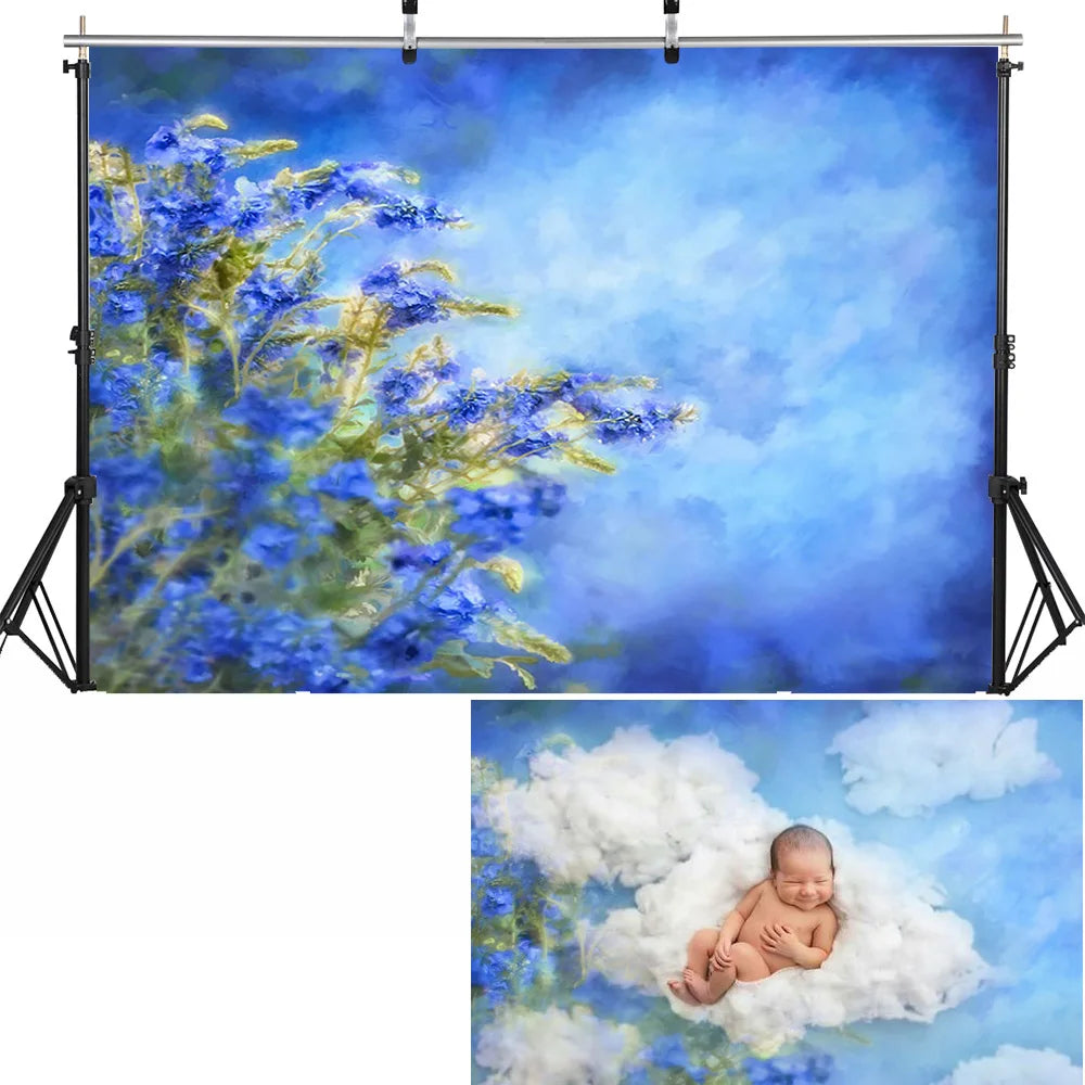 KMK - Deep Blue Floral watercolour backdrop