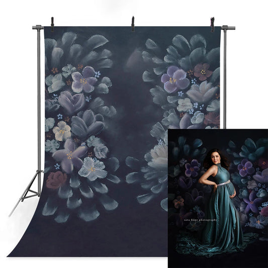 KMK - Deep Blue Floral watercolour backdrop