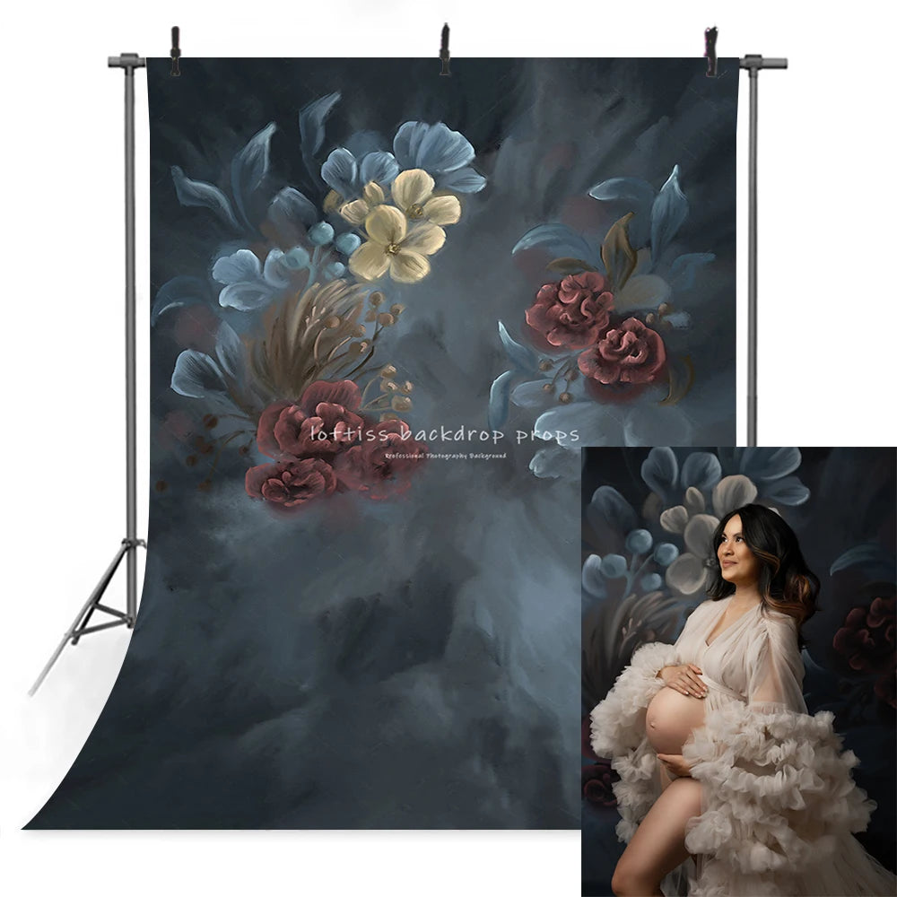 KMK - Deep Blue Floral watercolour backdrop