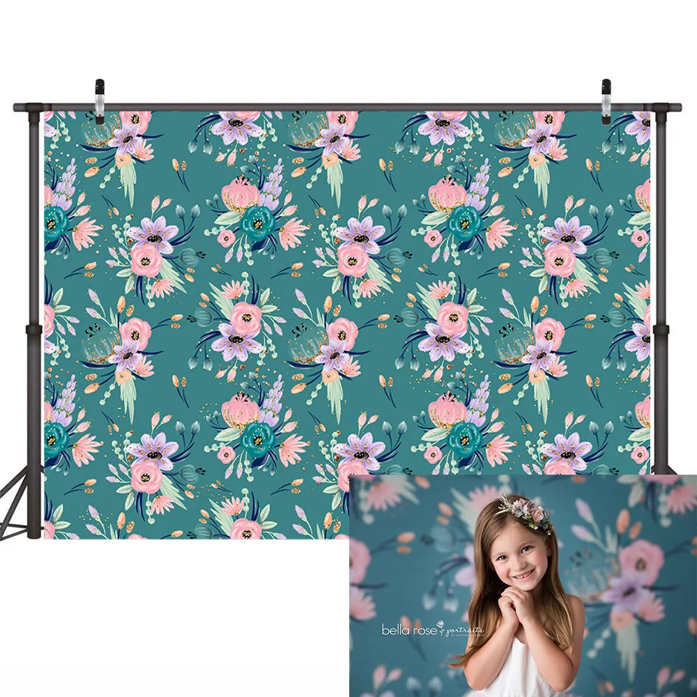 KMK - Deep Green Flowers Backdrop