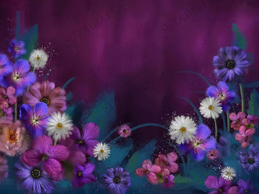 KMK -Deep Purple Painted Flower Backdrop