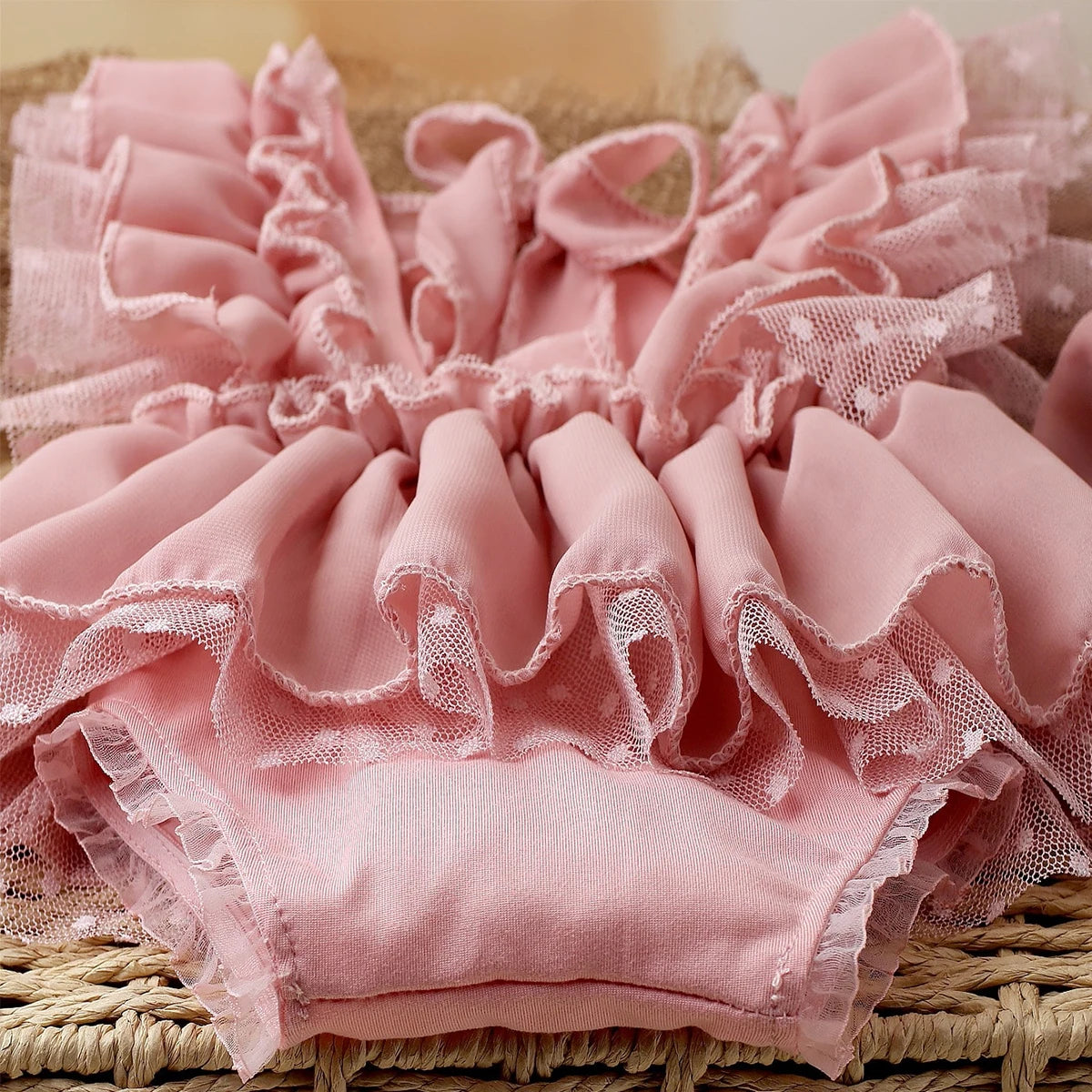 KMK - Dusty Pink Chiffon Newborn Romper + Bow Headband