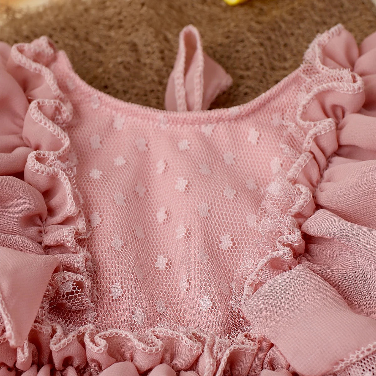 KMK - Dusty Pink Chiffon Newborn Romper + Bow Headband