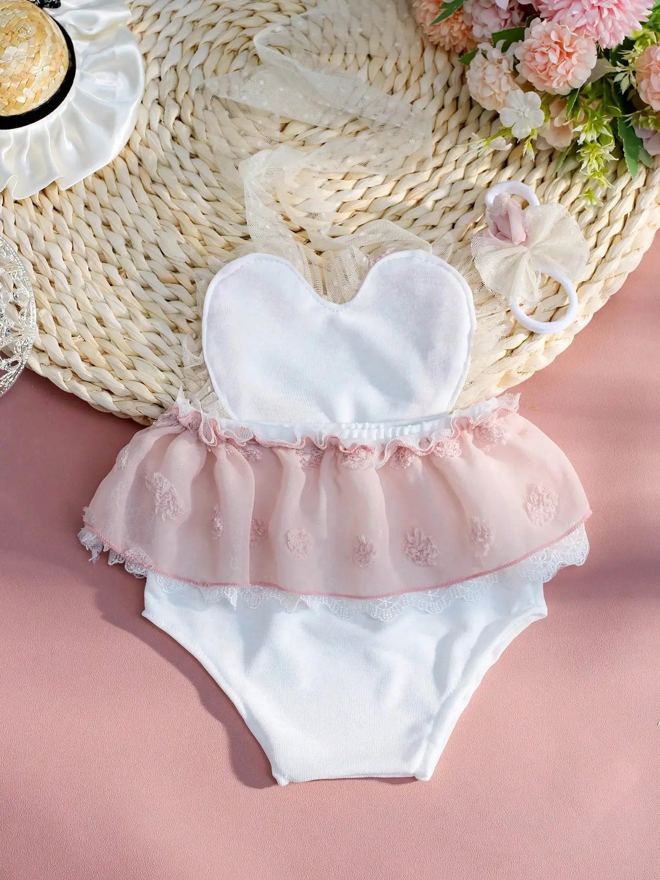 KMK - Dusty Pink Heart Romper + Headband