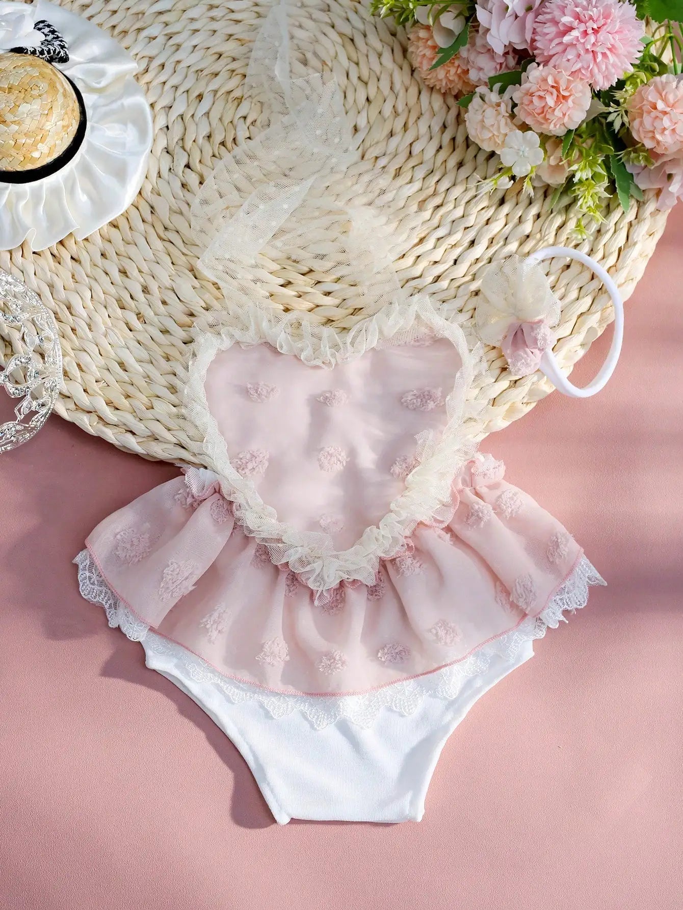 KMK - Dusty Pink Heart Romper + Headband