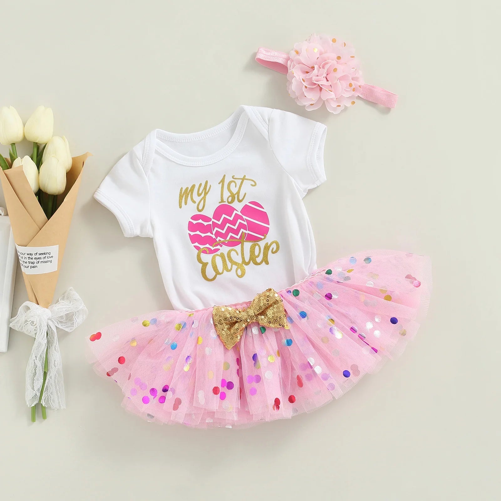 KMK - Easter 3 Piece Top + Lace Tutu Skirt + Headband