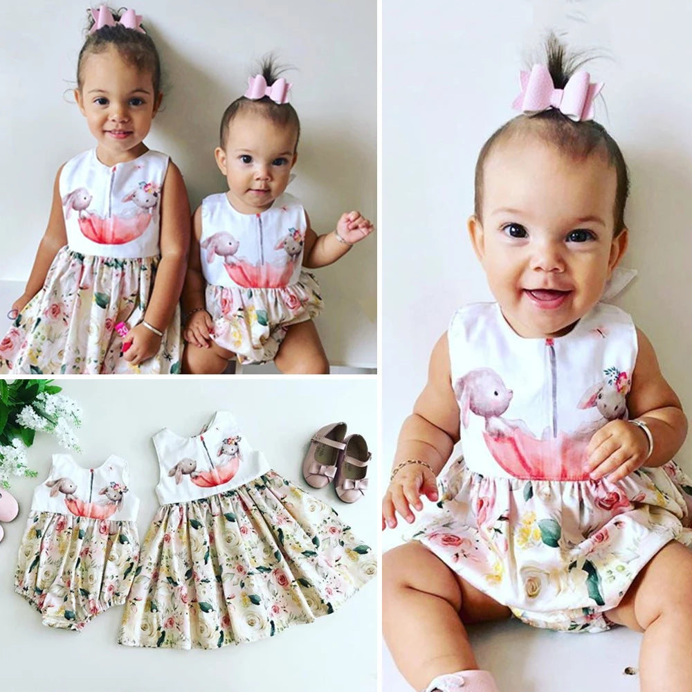 KMK Easter Bunny Matching Flower Romper or Dress