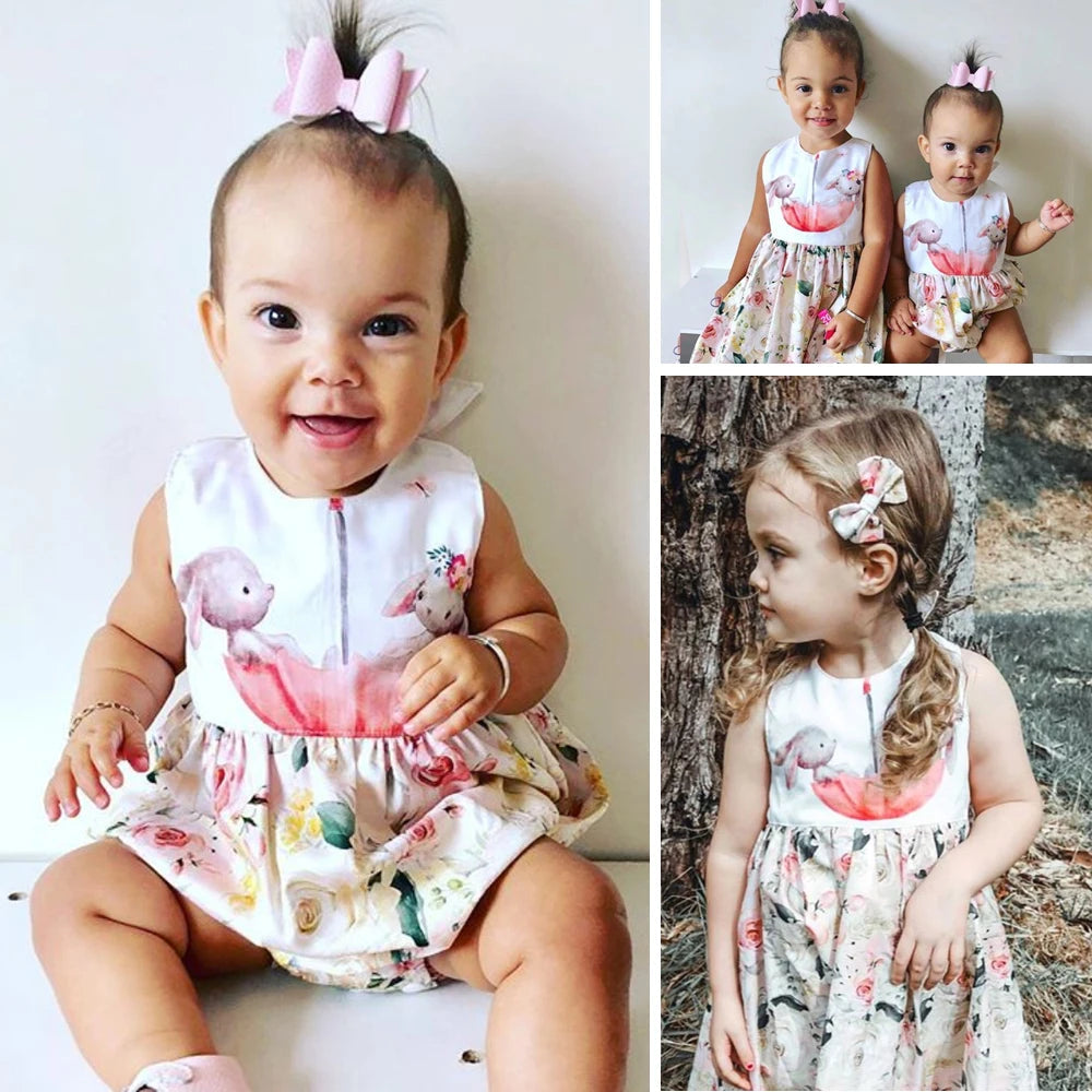 KMK Easter Bunny Matching Flower Romper or Dress